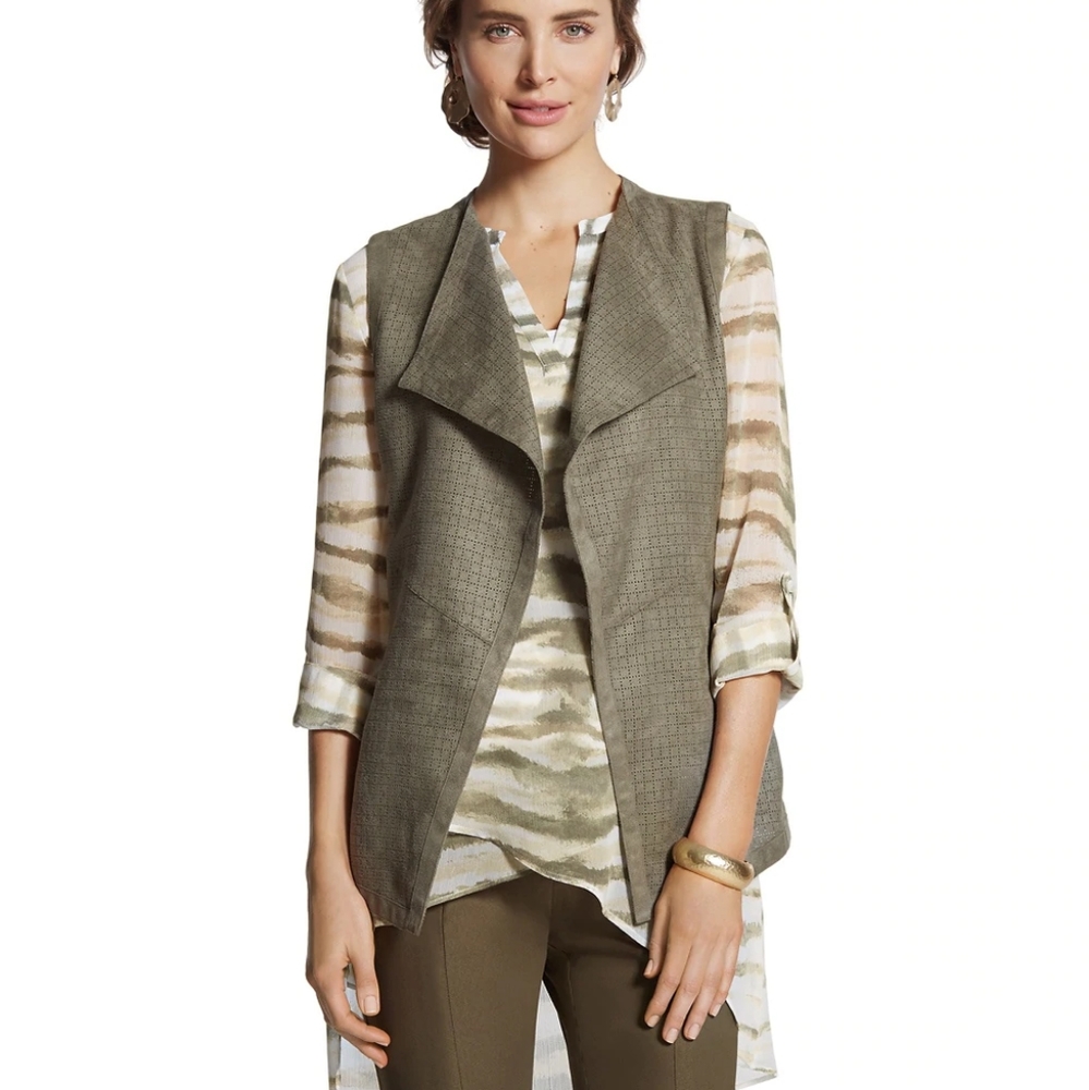 Chico's Faux Suede Drape Vest. NWT